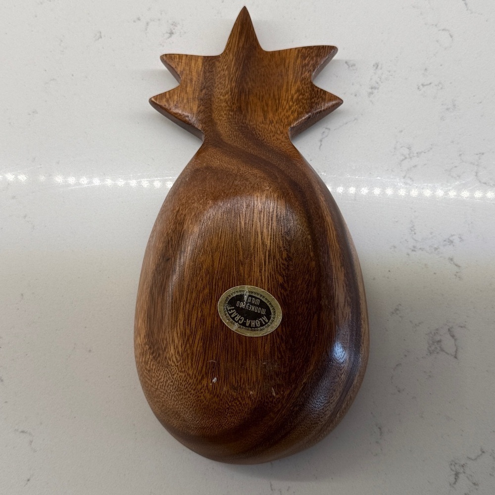 70s VINTAGE BOHO WOOD DISH TRAY MONKEY POD WOOD DISH HAWAII HOME DECOR ACCENT - Picture 3 of 4